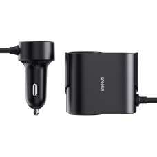 Baseus Lādētājs 2x cigarešu piesmēķētāja ligzdas adapteris High Efficiency Pro USB-A USB-C 30W — melns