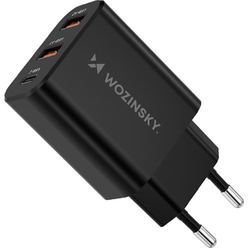 Wozinsky 30&nbsp;W USB-C 2x USB-A sienas lādētājs - melns