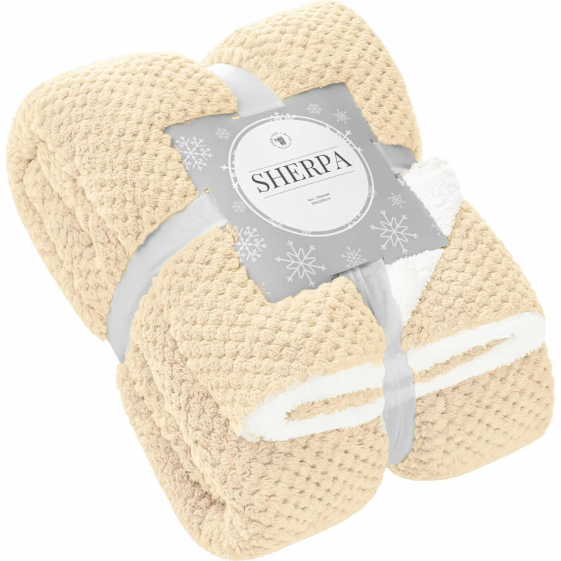 Segas metiens Sherpa 150x200 bēšs gaišs vafeļu jēra mikrošķiedras abpusējs