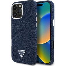 Case Guess Denim Triangle Logo MagSafe for iPhone 16 Pro blue