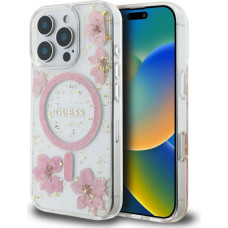 Case Guess Resin Flowers MagSafe for iPhone 16 Pro Max pink