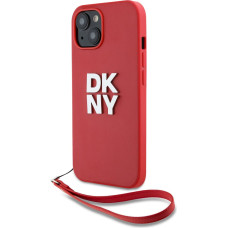 Dkny PU Leather Stack Logo Wrist Strap Case for iPhone 15 Red
