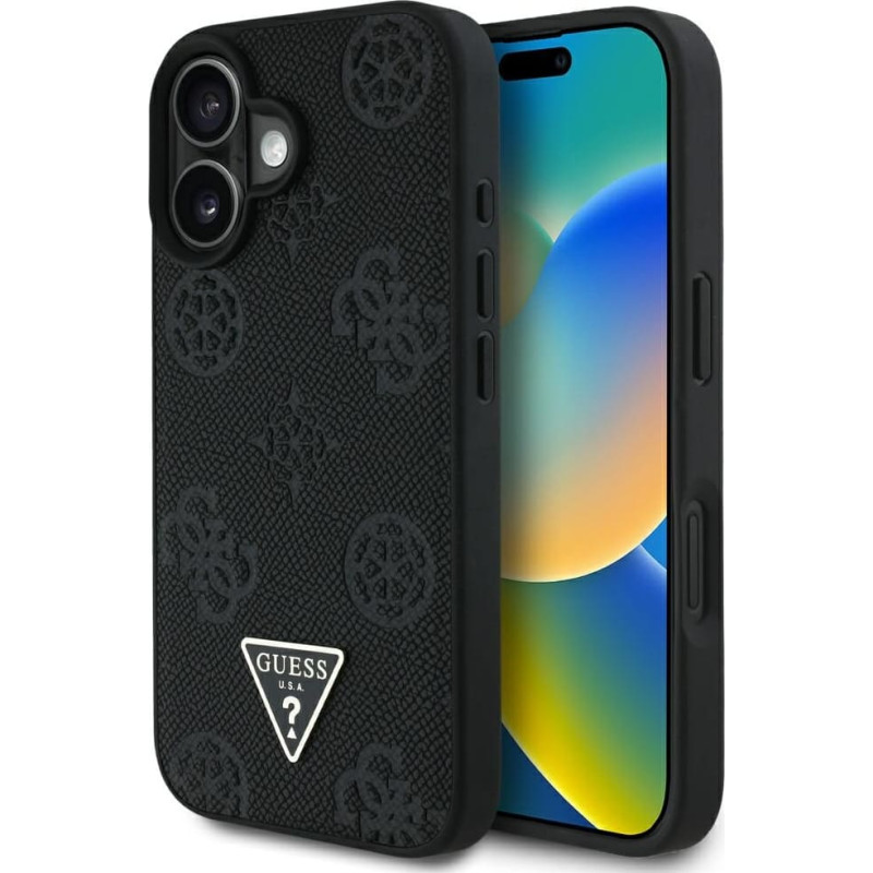 Case Guess Grained Hot Stamp Peony       Triangle Logo MagSafe for iPhone 16 black