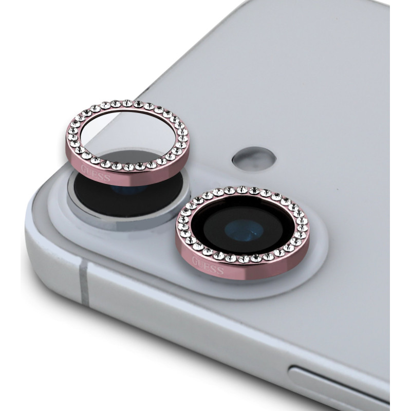 Guess Fixed Glliter Protective Lens for iPhone 16|16 Plus Pink