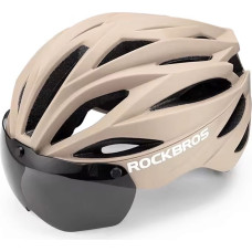 Rockbros Bike Helmet with Visor, Detachable UV Protective Goggles, Unisex - Brown