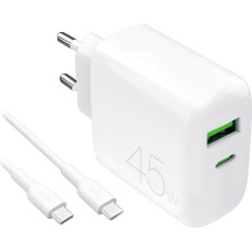 Puro Daily Prolite 45W USB-C USB-A Power Delivery Charger with USB-C Cable - White