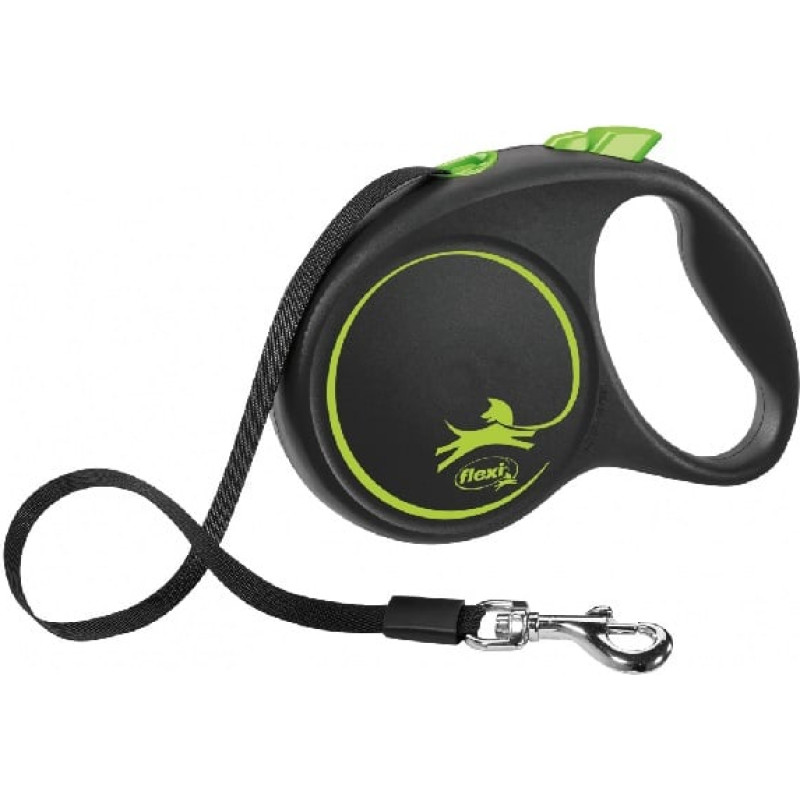Flexi Inerces pavada suņiem – Trixie Flexi BLACK DESIGN, tape leash, S: 5 m, green