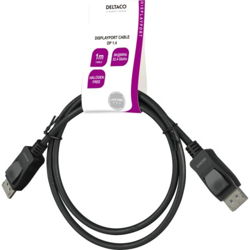 Deltaco DisplayPort kabelis DELTACO 1m  8K  DP 1.4  DSC 1.2  LSZH  juodas | DP8K-1010-LSZH