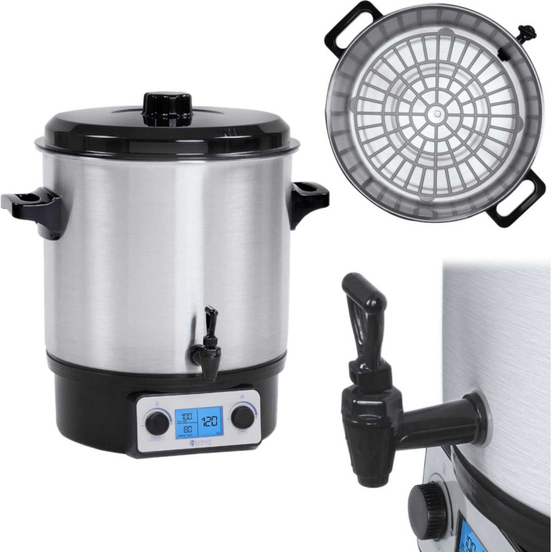 Royal Catering Karstvīna ūdens sildītājs ar krānu, LCD taimeri, nerūsējo&scaron;ā tērauda, 2000 W, 27 l