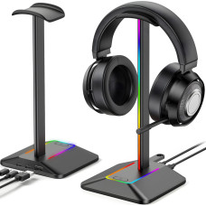 Retoo Spēļu galda statīvs austiņām ar USB centrmezglu, RGB LED fona apgaismojumu