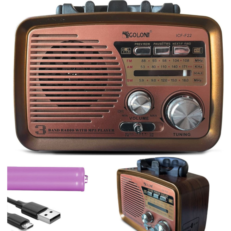 Retoo Pārnēsājams virtuves FM radio ar baterijām, Bluetooth, USB, SD