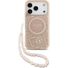 Guess IML Flowers Electro Pearl Strap MagSafe Case for iPhone 17 Pro Pink
