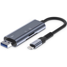 Tech-Protect SD/Micro SD atmiņas karšu lasītājs ar iPhone Lightning/USB-A savienotāju - pelēks