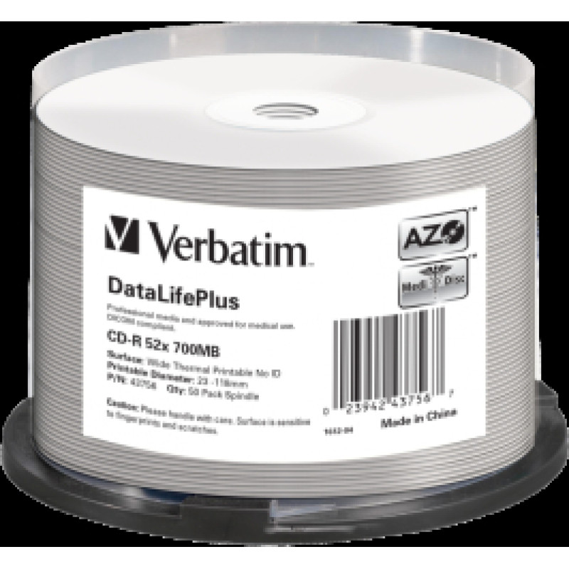 Matricas CD-R Verbatim 700MB 1x-52x DataLifePlus No ID 50 Pack Spindle