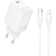 Borofone Wall charger BN28 Fuente - Type C - PD 30W with Type C to Lightning cable white