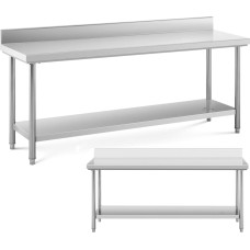 Royal Catering Pie sienas stiprināms nerūsējo&scaron;ā tērauda darba galds ar apmali un plauktu 200x60cm