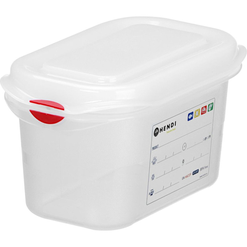 Hendi Pārtikas trauks GN 1/9 ar vāku ar etiķeti 1,5 l 176x108x150 mm