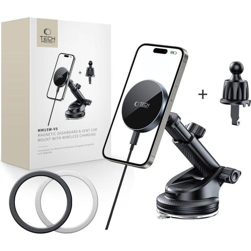 Tech-Protect mm15W-V5 Magnetic MagSafe Car Holder for Cockpit|Windshield|Air Vent - Black
