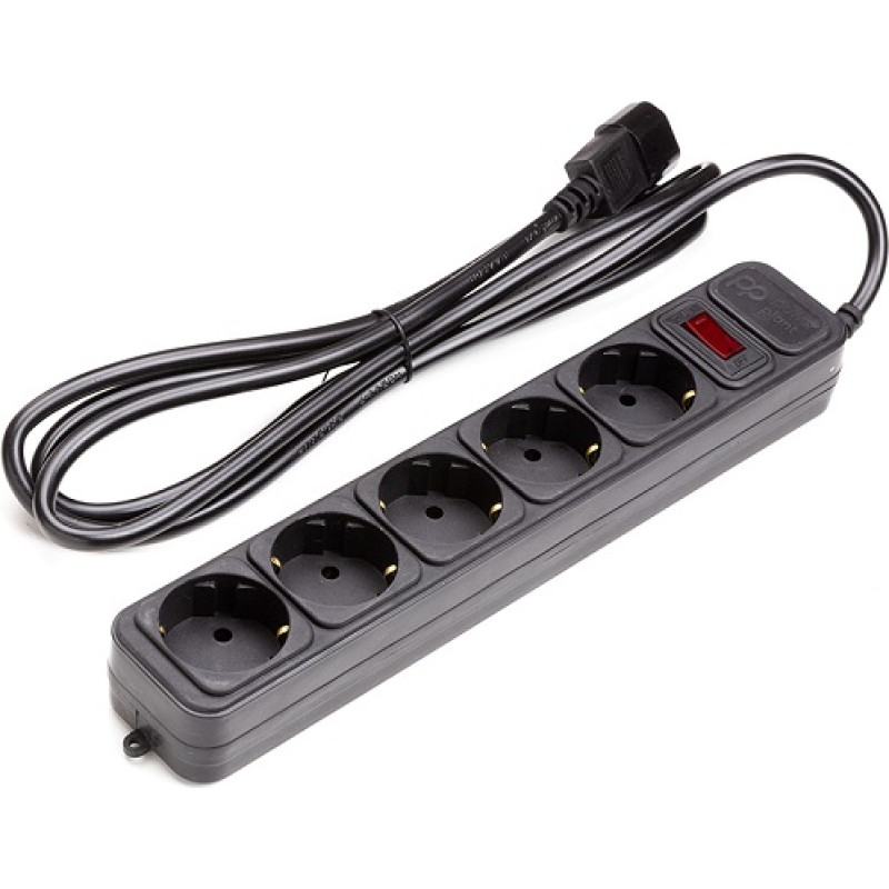 EXD UPS pagarinātājs 2 m, 5 rozetes, ar slēdzi, melns