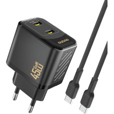 Dudao 2xUSB-C sienas lādētājs ar USB-C GaN PD 45W kabeli - melns