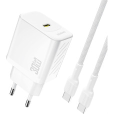 Dudao USB-C sienas lādētājs ar USB-C GaN PD 30W kabeli - balts