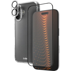 SBS 3-in-1 iPhone 16 aizsargvāciņ&scaron;, D3O stikla ekrāna aizsargs un kamera - caurspīdīgs