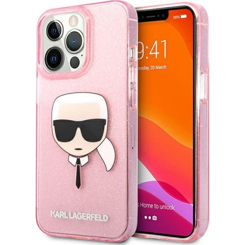 KLHCP13LKHTUGLP Karl Lagerfeld TPU Full Glitter Karl Head Case for iPhone 13 Pro Pink