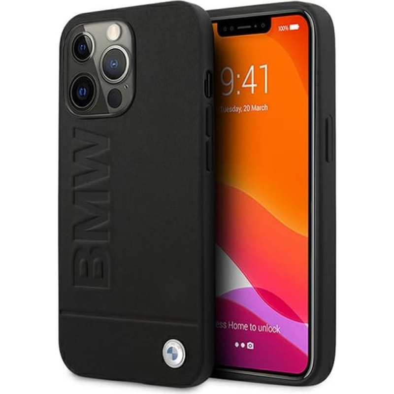 BMHCP13LSLLBK BMW Leather Hot Stamp Case for iPhone 13 Pro Black