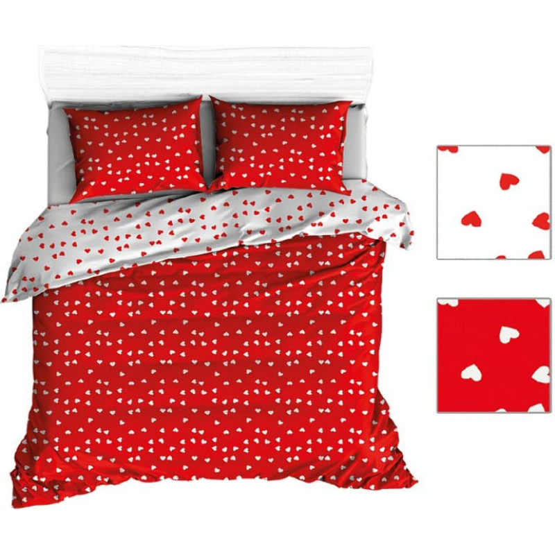 Kokvilnas gultas veļa 140x200 R132 balta sarkana sirsniņas sirsniņas 314D 315D