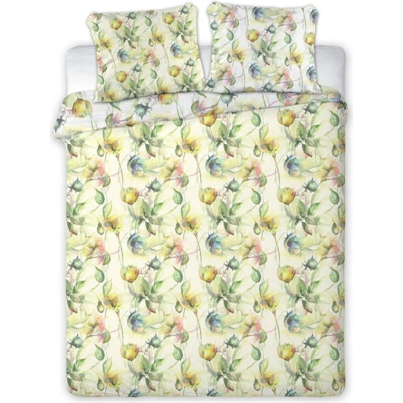 Satīna gultasveļa 140x200 Aquarell krāsoti krēmkrāsas abpusēji ziedi 006