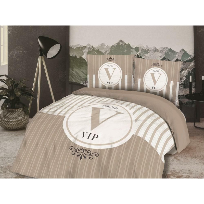 Kokvilnas gultas veļa 220x200 61463/1 Jūtos kā Vip bēšs balts Panelove