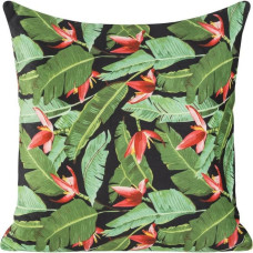 Dekoratīvā spilvendrāna 45x45 Tropical 5 eksotiski ziedi lapas melns zaļš sarkans velūrs