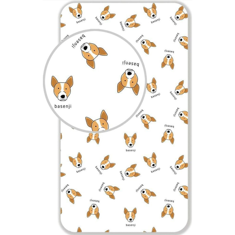 Kokvilnas palags 90x200 Basenji Doggie suņu suņi balti brūni 1026