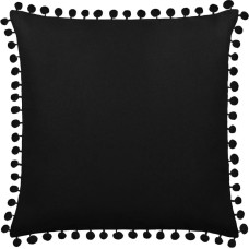 Dekoratīvā spilvendrāna 45x45 Pūkaina melna ar pomponiem