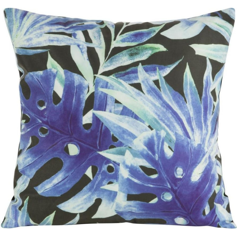 Dekoratīvā spilvendrāna 45x45 Mink 24 melna zila velūra monstera palmu lapas