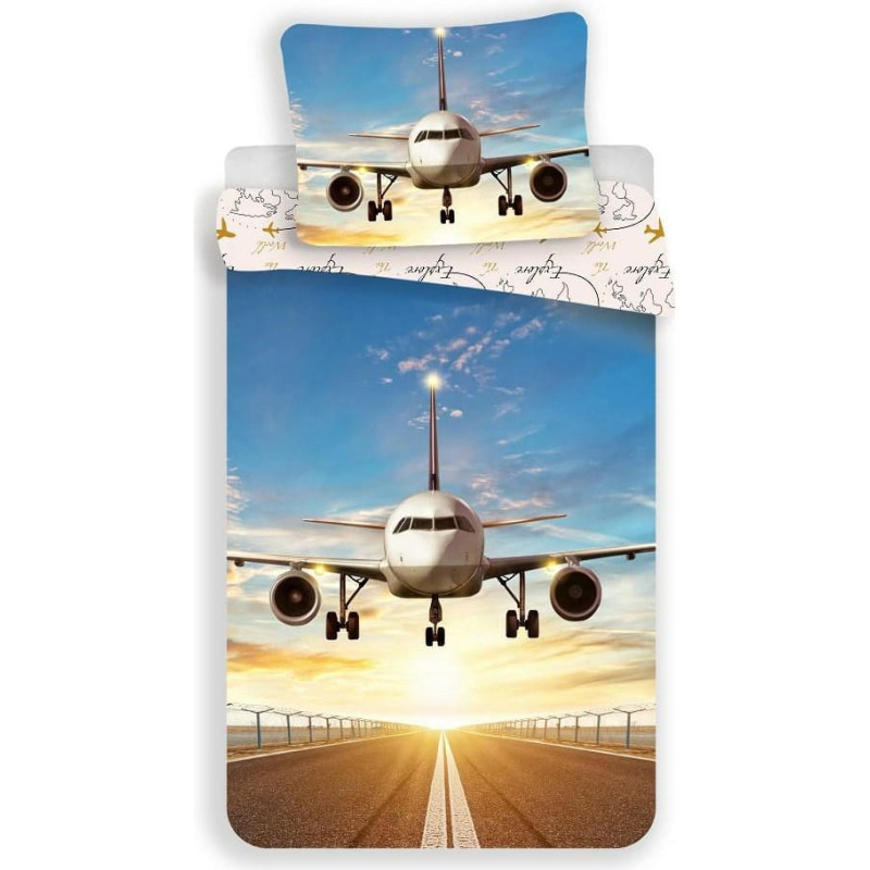 Kokvilnas veļa 140x200 lidmašīna saules skrejceļš 7264 lidostas lidmašīnas spilvendrāna 70x90