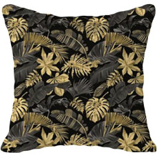 Kokvilnas spilvendrāna 50x60 1892E monstera palmas melnās zeltainās lapas