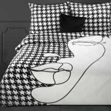 Satīna gultas veļa 220x200 Premium 9 Houndstooth seja melnbalta rūtaina ģeometrija