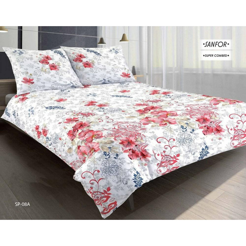 Satīna gultasveļa 140x200 Ķīnas ziedi balti pelēki 08A Premium