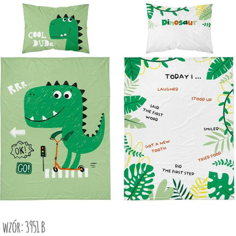 Bambusa gultas veļa 90x120 3951 B Dinozaurs zaļš balts Man ir tik daudz mēnešu un dienu spilvendrāna 40x60 bērnu bambuss 103