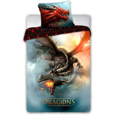 Kokvilnas gultas veļa 140x200 Dragons 028 Flying Dragon melna zila spilvendrāna 70x90