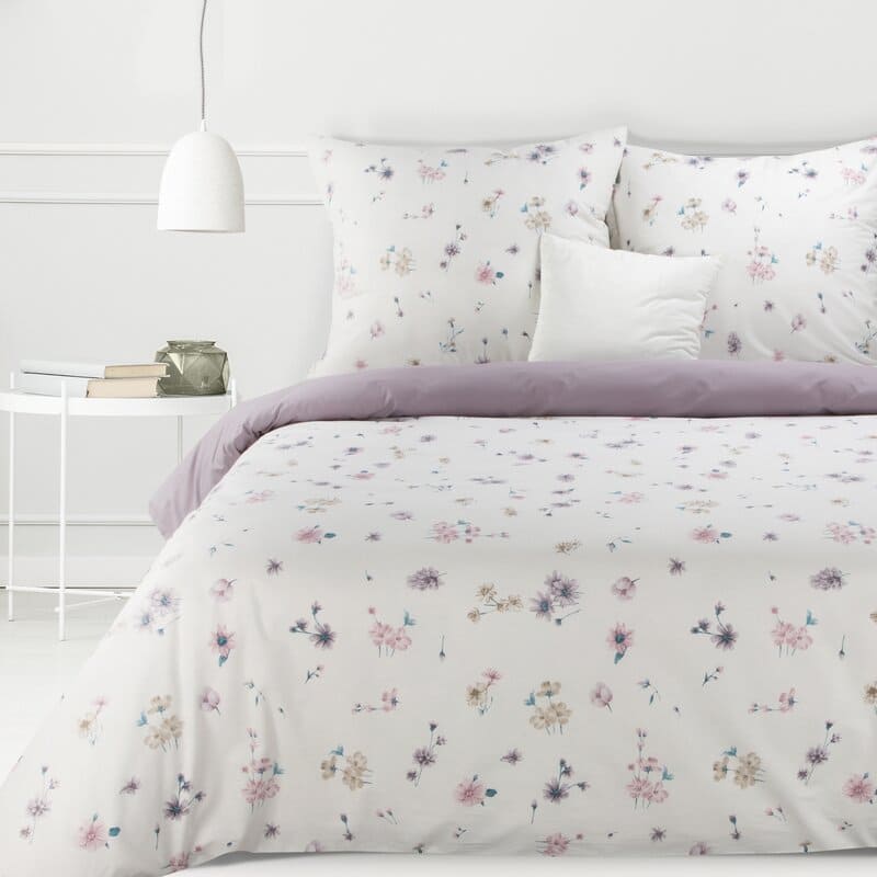 Kokvilnas gultas veļa 140x200 Sara 25 Ziedi balti virši ar vienu spilvendrānu