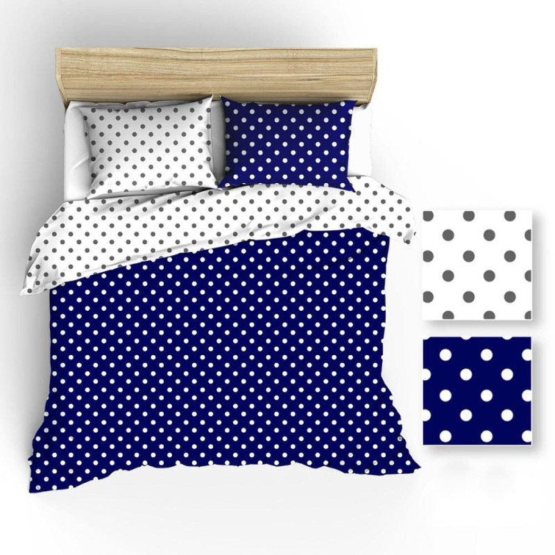 Kokvilnas gultasveļa 160x200 R012 balti pelēki zirņi tumši zili balti zirņi 81N 59N