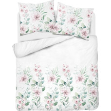 Satīna gultasveļa 160x200 balts zaļš pulvera ziedi 4071 C Home Satin 001