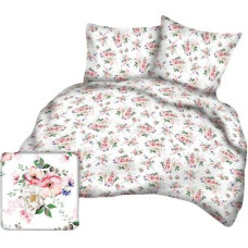 Kokvilnas gultasveļa 220x200 78b balto ābeļu ziedu zaļās lapas ar rāvējslēdzēju