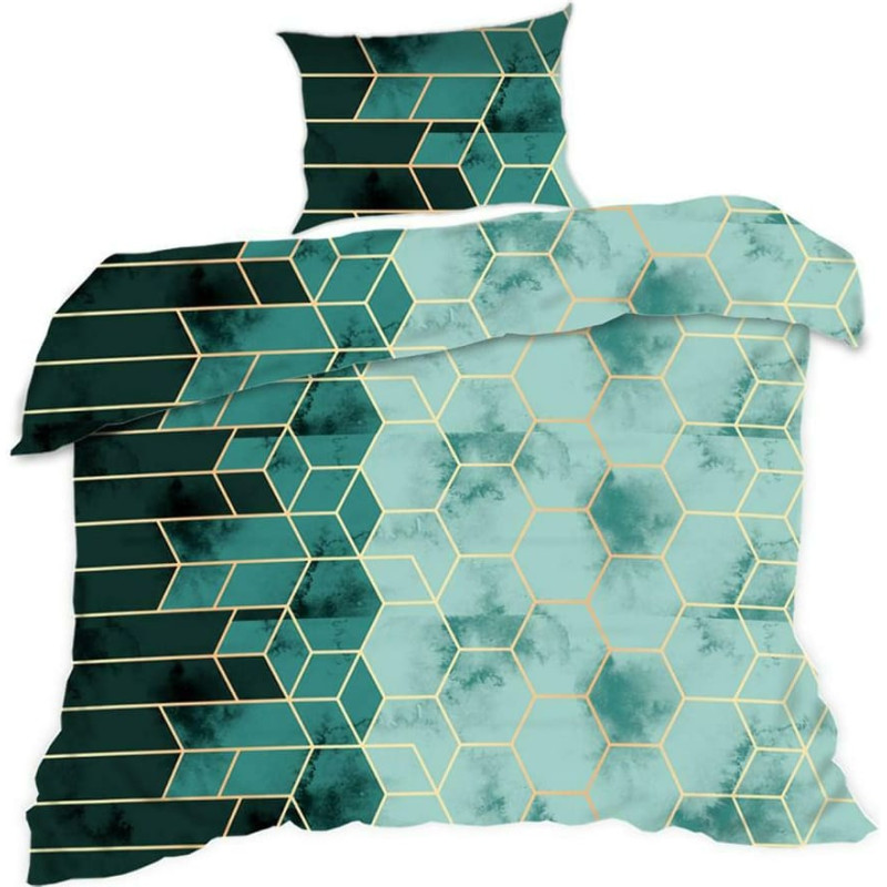 Kokvilnas gultas veļa 140x200 tirkīza zelta ģeometrija 1591N Classic