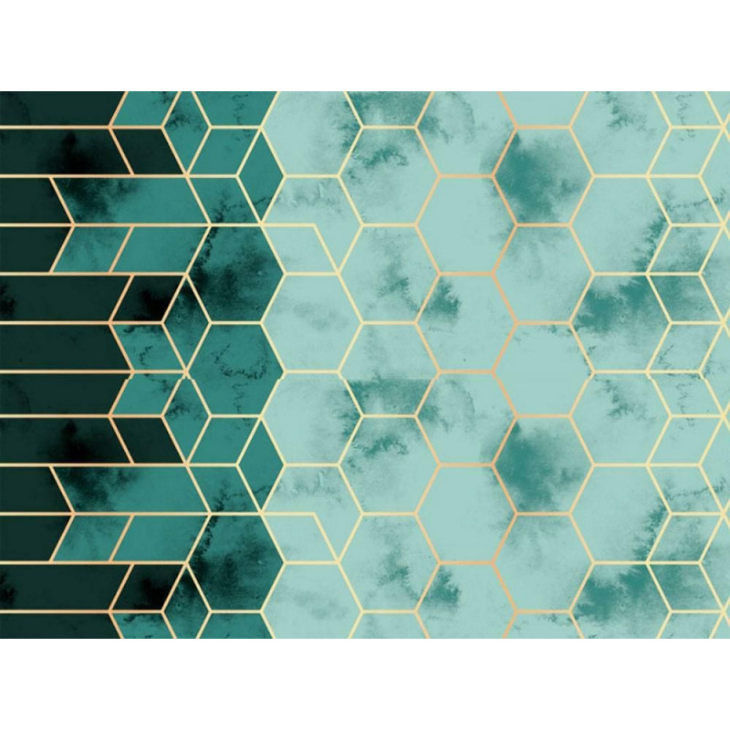 Kokvilnas gultas veļa 160x200 tirkīza zelta ģeometrija 1591N Classic