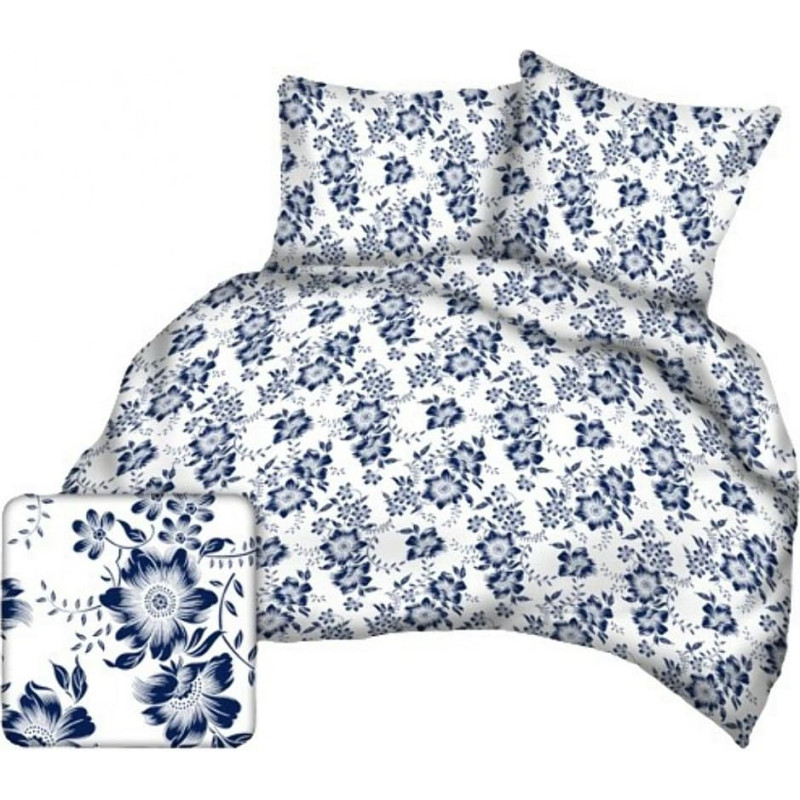 Gultasveļa no mizas 140x200 balti tumši zili ziedi A1035 Kora 23