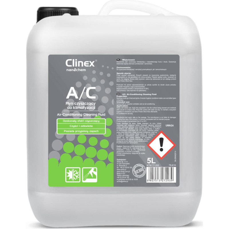 Clinex Šķidrais līdzeklis gaisa kondicionēšanas un ventilācijas tīrīšanai A/C 5L