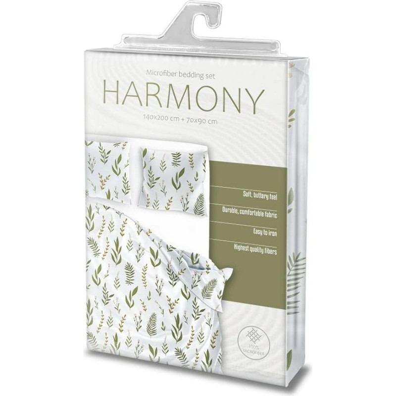 Mikrošķiedras gultasveļa 160x200 Harmony 2 lapas balti zaļas